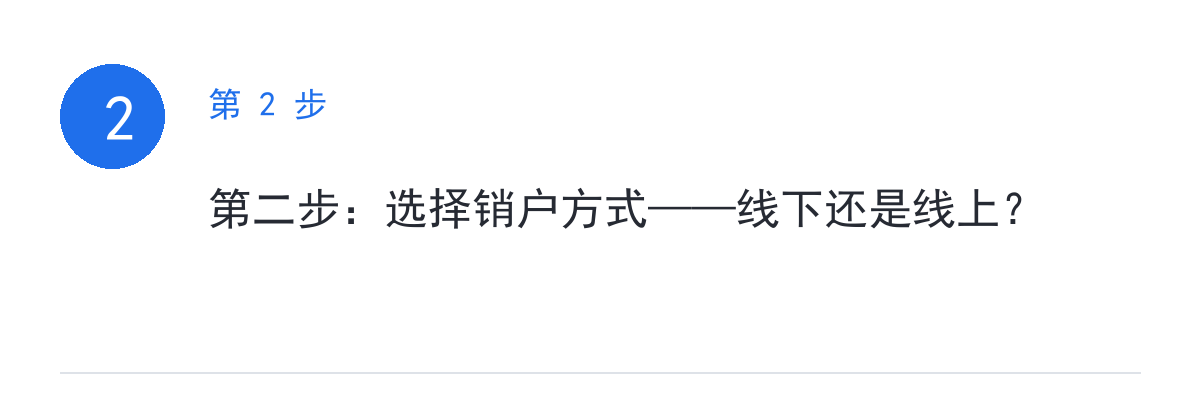 步骤要点:第二步:选择销户方式——线下还是线上?