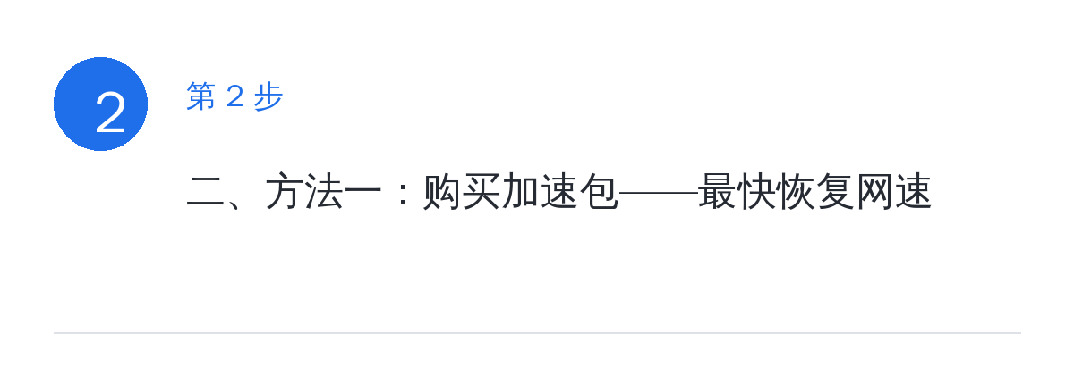 步骤要点：二、方法一：购买加速包——最快恢复网速